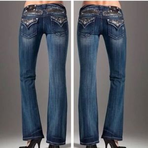 Miss Me 27 (US 3/4) Bootcut Jeans JP6053B Flap Pockets Embellished Lace Stretch
